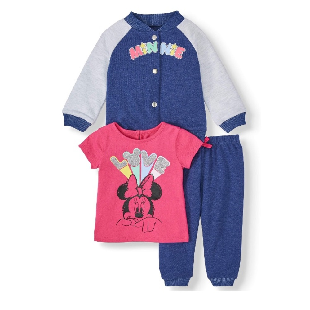Disney Minnie Mouse Varsity Jacket,Tee, and Jogger